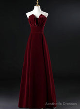 Wine Red Velvet Floor Length Long Prom Dress, Dark Red Party Dress